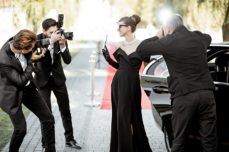 Woman with black dress getting photographed