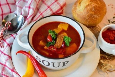 Image of a Soup on a bowl that says soup